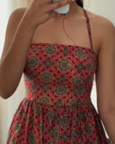 Vintage Tribal Print Halter Tied Detail Jumpsuit Casual Drawstring Loose Romper