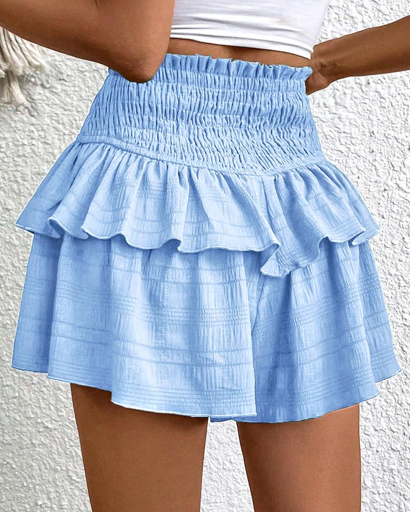 High Waist Ruffles Shirres Shorts Set