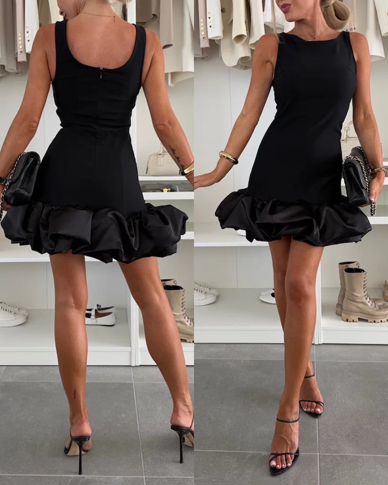 Sleeveless Ruffle Hem Zipper Back Slim Fit Mini Dress