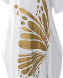 Metallic Butterfly Pattern Pocket Detail Maxi Dress