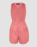 2 Pieces Summer Outfits V Neck Sleeveless Ruched Tank and Casual Pocket Design Shorts Set