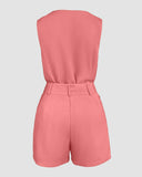 2 Pieces Summer Outfits V Neck Sleeveless Ruched Tank and Casual Pocket Design Shorts Set