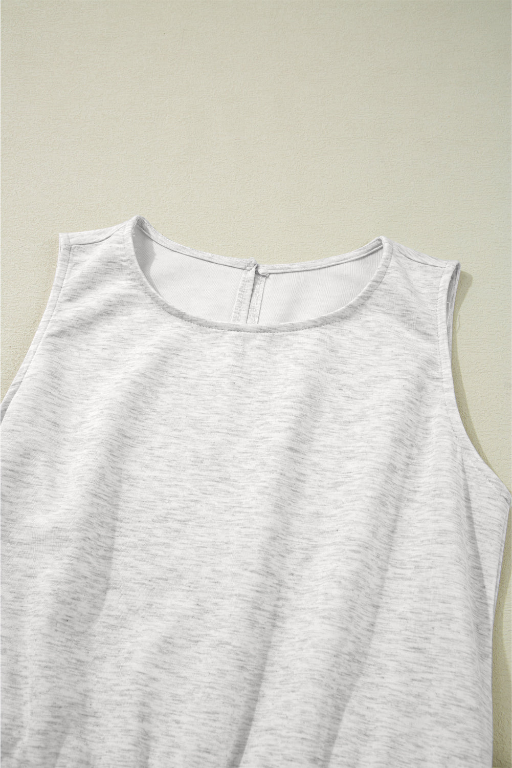 Light Grey Solid Color Crew Neck Drawstring High Waist Sleeveless Jumpsuit