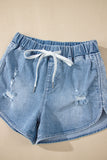 Myosotis Drawstring High Waist Distressed Denim Shorts