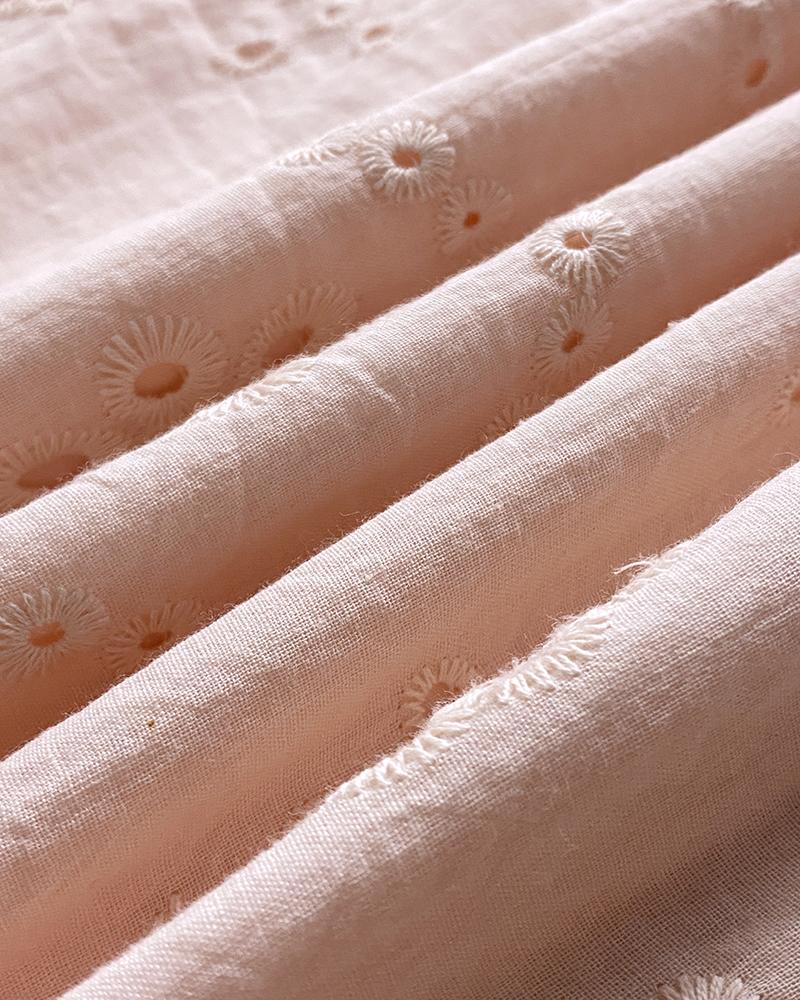 U Neck Spaghetti Strap Eyelet Embroidery Cami Top Double Layer Scallop Hem Casual Tank