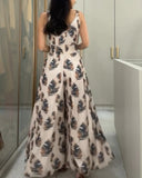 Tropical V neck Sleeveless Elegant Shirred Jumpsuit