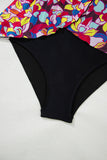 Purple Floral Print O Neck Open Back One Piece Swimsuit