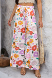 Pink Boho Print Wide Leg High Waist Casual Pants