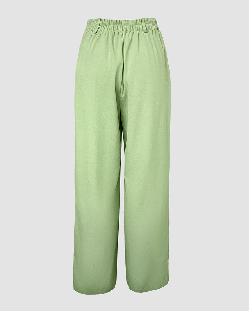 2 Pieces Outfit Sleeveless Elastic Strap Asymmetrical Hem Tied Detail Cami Top and Casual Elastic Back Waist Wide Leg Pleated Pants Set