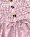 Polka Dot Bandeau Sleeveless Shirred Rompers Casual Button Decor Tied Detail Short Jumpsuit