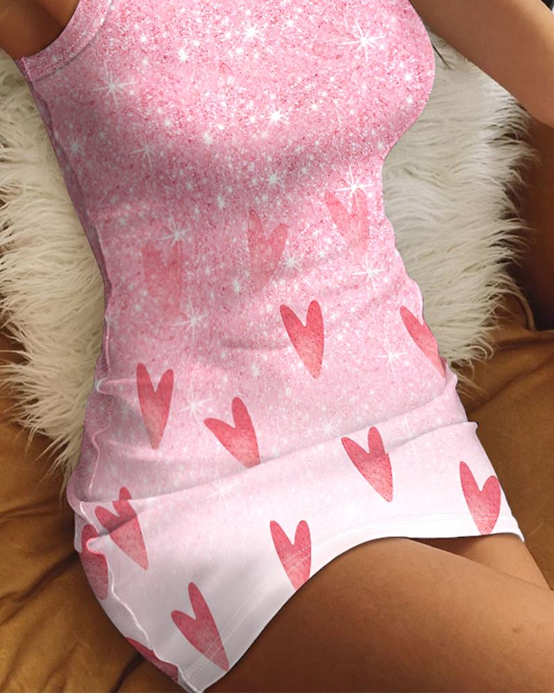 Heart Print Sleeveless Bodycon Dress