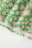 Green Plus Size Floral Tassel Tie Split Neck Puff Sleeve Blouse