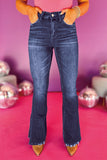 Dirty blue Plus Size High Waist Side Slits Flare Jeans