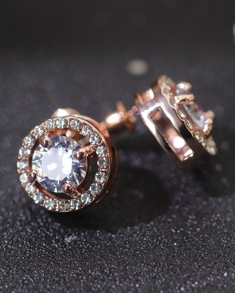 1pair Round Shaped Rhinestone Earrings