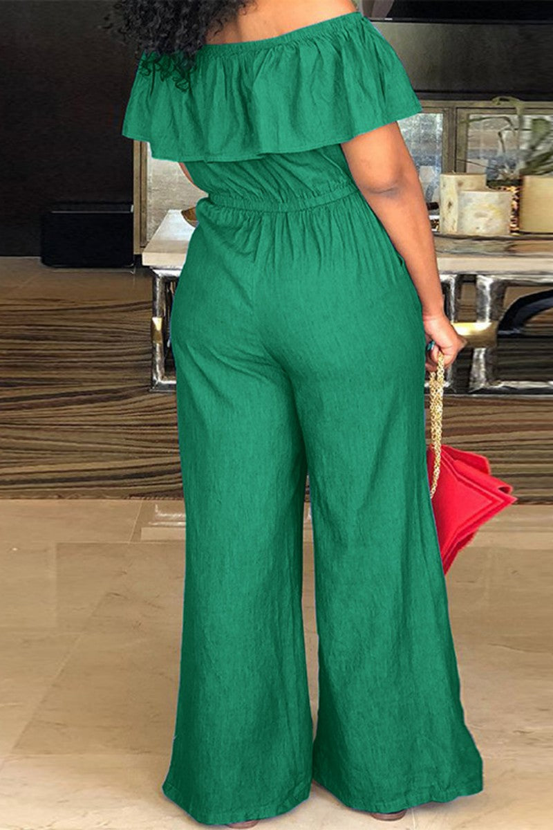 Casual Patchwork Off the Shoulder Plus Size Jumpsuits