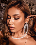 1Pair Asymmetrical Tassel Design Rhinestone Drop Earrings