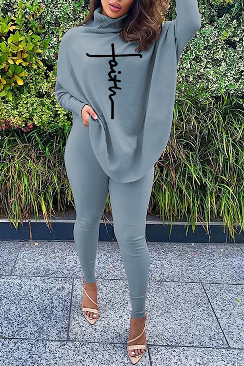 l56211530429 casual letter print asymmetrical turtleneck long sleeve two pieces