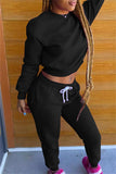 Fashion Casual Solid Hot Drill O Neck Long Sleeve Two Pieces