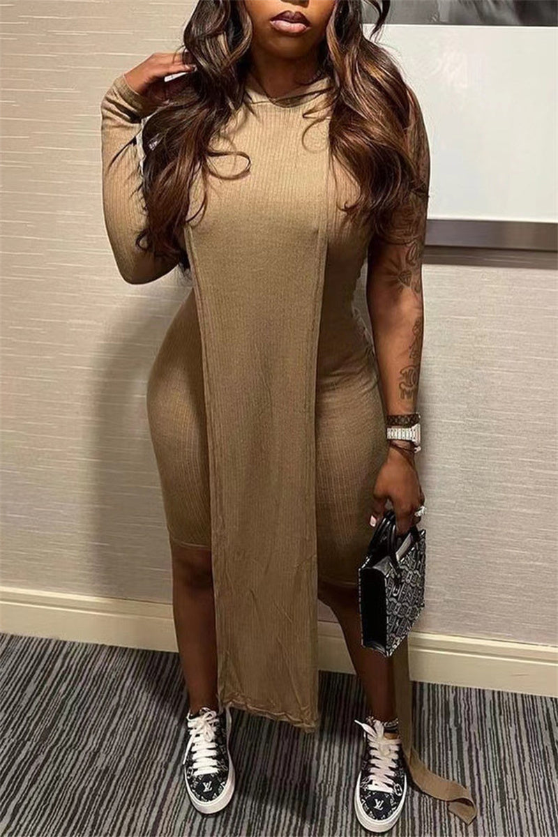 Fashion Sexy Solid Hollowed Out Hooded Collar Long Sleeve Two Pieces