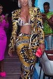 sexy deep v neck slim fit print two piece