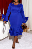 Sexy Casual Solid Hollowed Out V Neck Long Sleeve Plus Size Dresses