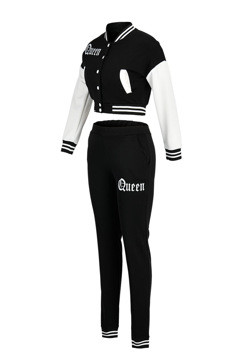 Fashion Casual Patchwork Letter Long Sleeve Two Pieces