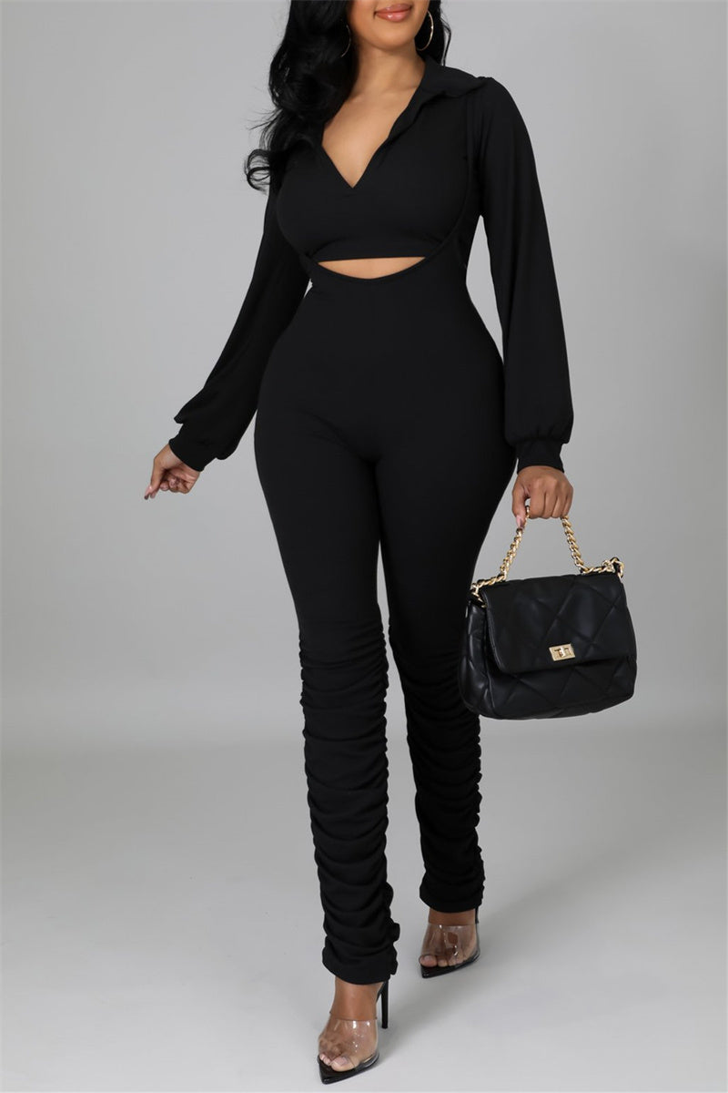 Fashion Casual Solid Fold Turndown Collar Long Sleeve Two Pieces
