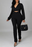 Fashion Casual Solid Fold Turndown Collar Long Sleeve Two Pieces
