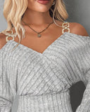 Cold Shoulder Chain Decor Ribbed Top