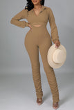 Fashion Casual Solid Fold Turndown Collar Long Sleeve Two Pieces