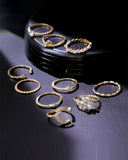10PCS/Set Rhinestone Pearls Decor Star Moon Geo Pattern Boho Ring