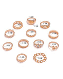 12PCS/Set Rhinestone Decor Geo Star Floral Pattern Ring