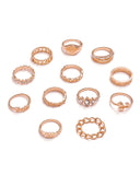12PCS/Set Rhinestone Decor Geo Star Floral Pattern Ring