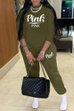 Fashion Casual Letter Print Basic O Neck Long Sleeve Two Pieces