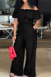 Casual Patchwork Off the Shoulder Plus Size Jumpsuits