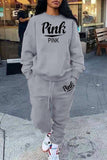 Fashion Casual Letter Print Basic O Neck Long Sleeve Two Pieces