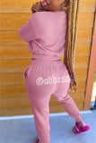 Fashion Casual Solid Hot Drill O Neck Long Sleeve Two Pieces