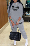 Fashion Casual Letter Print Basic O Neck Long Sleeve Two Pieces