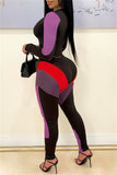 Fashion Sexy Patchwork Hollowed Out O Neck Long Sleeve Two Pieces