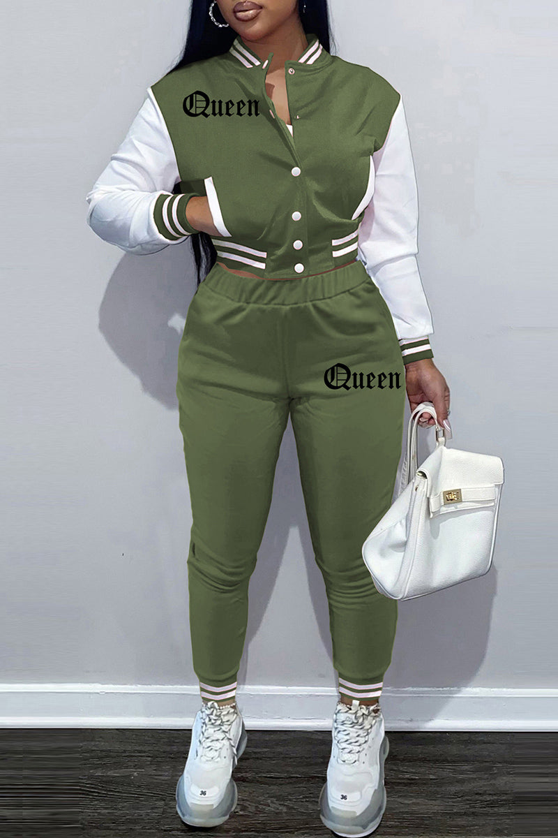 Fashion Casual Patchwork Letter Long Sleeve Two Pieces