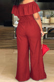 Casual Patchwork Off the Shoulder Plus Size Jumpsuits