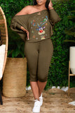 Fashion Casual Print Basic Oblique Collar Long Sleeve Two Pieces
