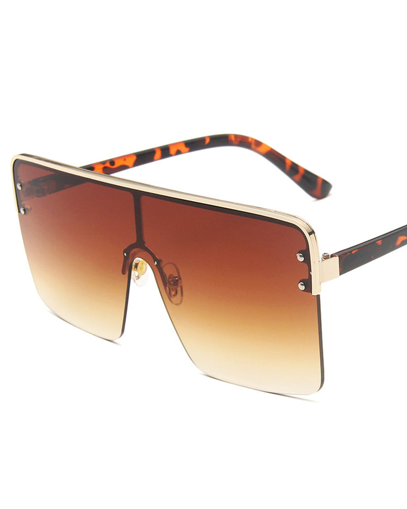 1Pair Half Metal Frame Ombre Lens Flat Top Sunglasses