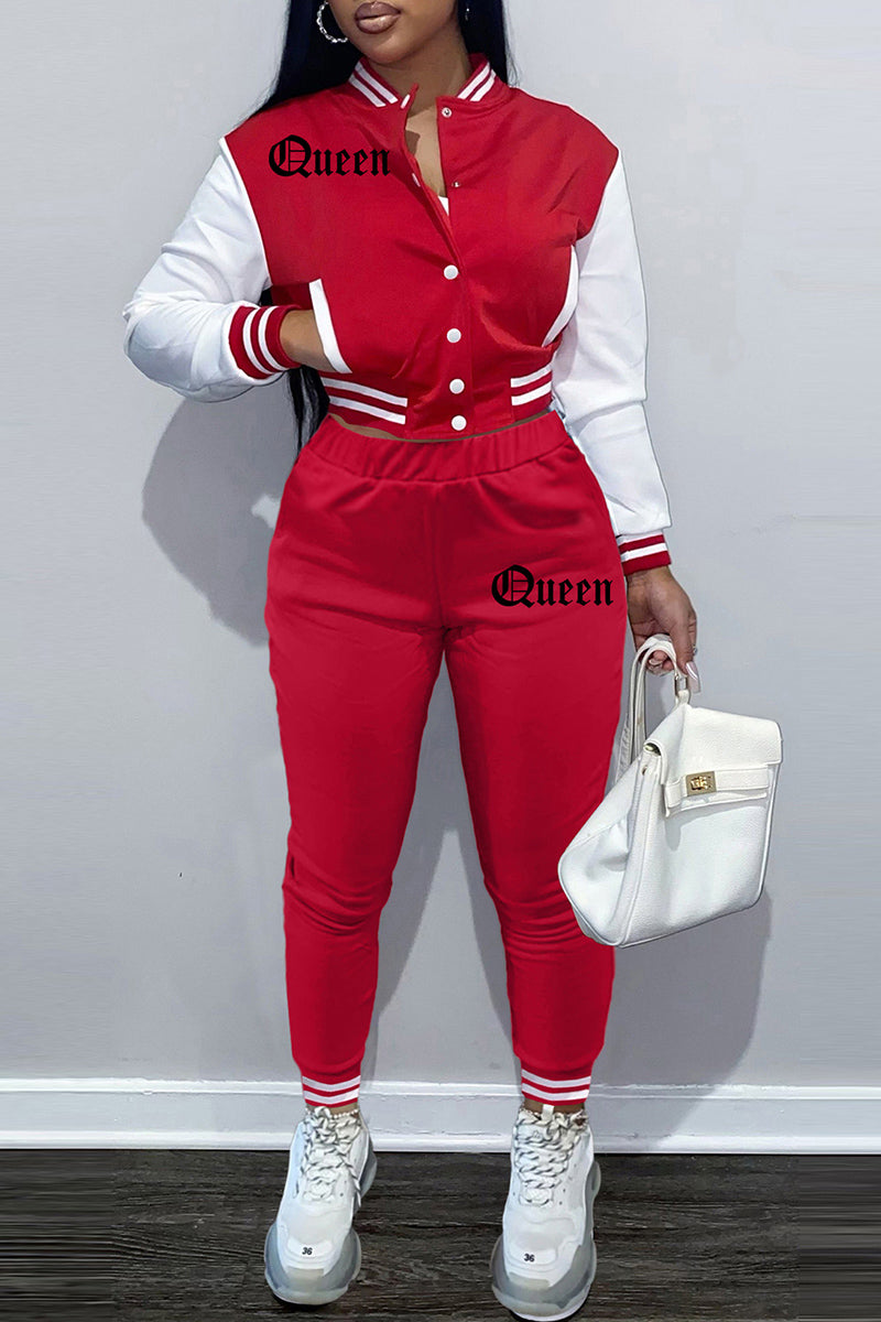 Fashion Casual Patchwork Letter Long Sleeve Two Pieces