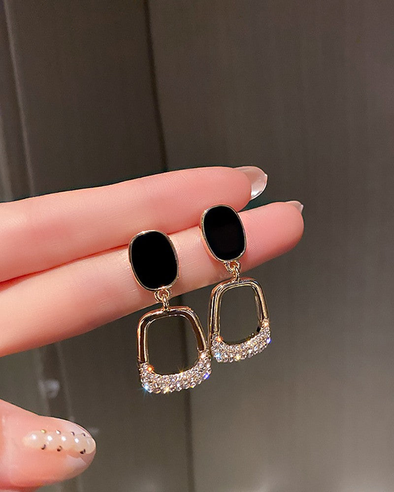 1Pair Geometric Rhinestone Decor Drop Earrings