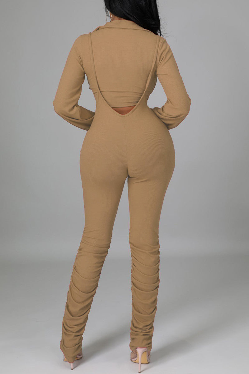 Fashion Casual Solid Fold Turndown Collar Long Sleeve Two Pieces