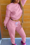 Fashion Casual Solid Hot Drill O Neck Long Sleeve Two Pieces