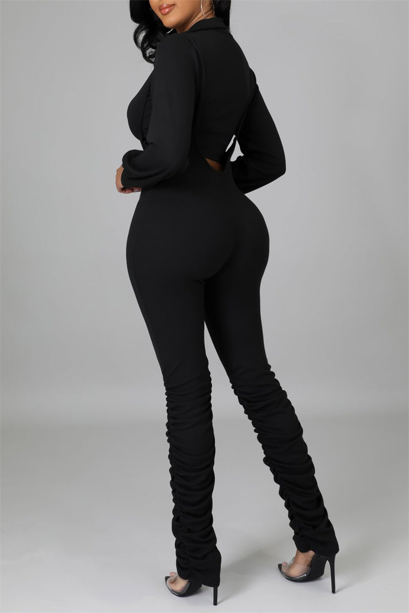 Fashion Casual Solid Fold Turndown Collar Long Sleeve Two Pieces