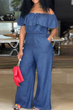 Casual Patchwork Off the Shoulder Plus Size Jumpsuits