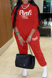 Fashion Casual Letter Print Basic O Neck Long Sleeve Two Pieces
